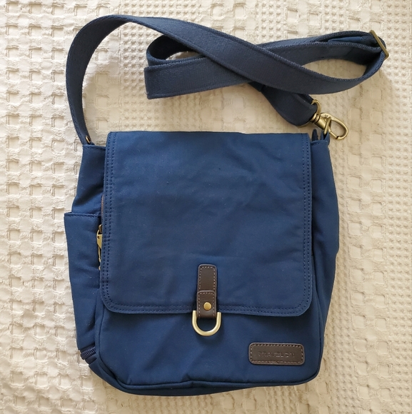 Travelon Anti-Theft Courier Tour Bag Navy Blue Canvas - Picture 1 of 7